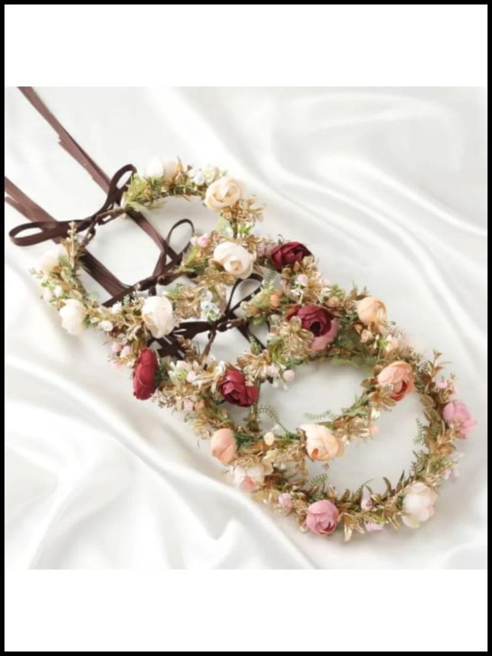 Fairy White Flower Crown Gold Green Woodland Headband Boho Bridal